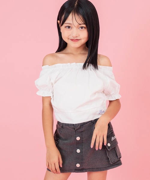 ANAP kids(アナップキッズ)の「パフスリーブ トップス(Tシャツ/カットソー・キッズ・ブラック/ブラウン/ホワイト・130cm/120cm/110cm)」の2枚目の写真