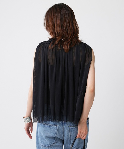 BABYLONE（バビロン）の「【吸汗加工】ダブルチュールノースリブラウス（シャツ/ブラウス・レディース・ボルドー/ブラック・フリー）」の5枚目の写真