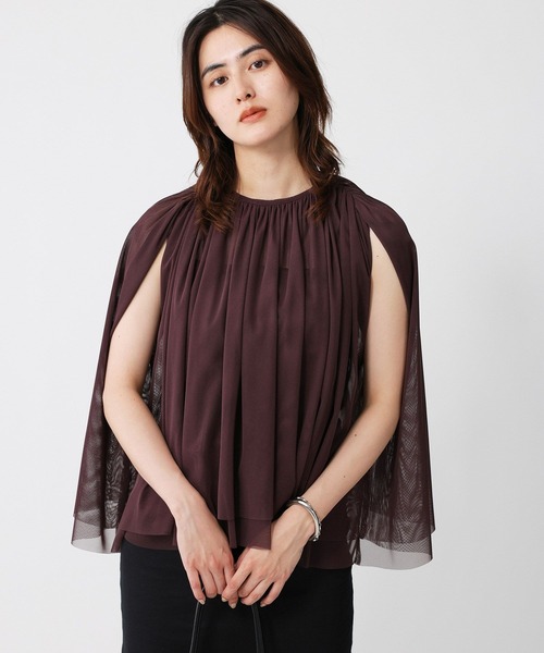 BABYLONE（バビロン）の「【吸汗加工】ダブルチュールノースリブラウス（シャツ/ブラウス・レディース・ボルドー/ブラック・フリー）」の9枚目の写真