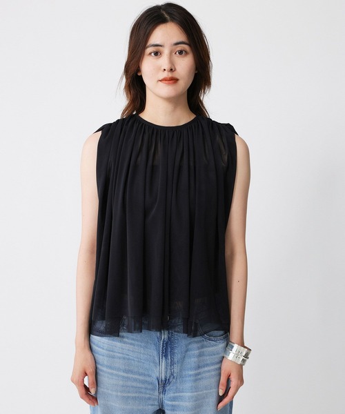 BABYLONE（バビロン）の「【吸汗加工】ダブルチュールノースリブラウス（シャツ/ブラウス・レディース・ボルドー/ブラック・フリー）」の15枚目の写真