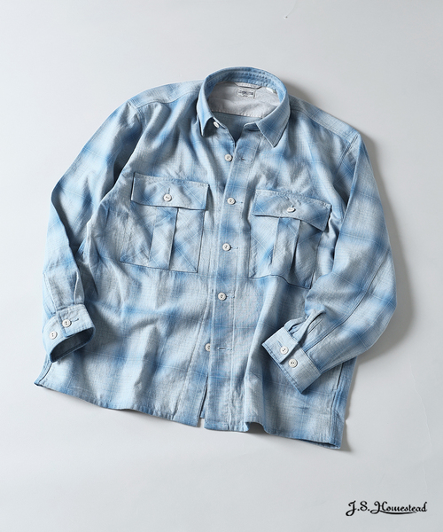 JOURNAL STANDARD J.S HOMESTEAD（ジャーナルスタンダードホームステッド）の「J.S.Homestead / インディゴ チェック ミリタリー シャツ（シャツ/ブラウス・メンズ・コバルトブルー/ブラック/ブラウン系その他/チャコールグレー・MEDIUM/LARGE）」の4枚目の写真
