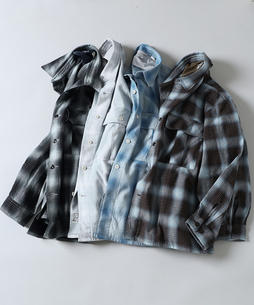 JOURNAL STANDARD J.S HOMESTEAD（ジャーナルスタンダードホームステッド）の「J.S.Homestead / インディゴ チェック ミリタリー シャツ（シャツ/ブラウス・メンズ・コバルトブルー/ブラック/ブラウン系その他/チャコールグレー・MEDIUM/LARGE）」の8枚目の写真