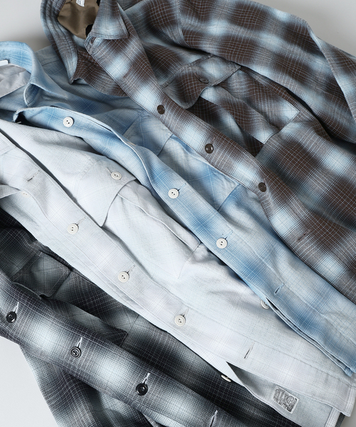 JOURNAL STANDARD J.S HOMESTEAD（ジャーナルスタンダードホームステッド）の「J.S.Homestead / インディゴ チェック ミリタリー シャツ（シャツ/ブラウス・メンズ・コバルトブルー/ブラック/ブラウン系その他/チャコールグレー・MEDIUM/LARGE）」の9枚目の写真