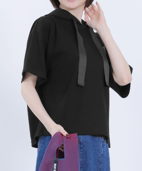 マリークワント MARY QUANT バックロゴ半袖 パーカ （ブラック） バックロゴ半袖 パーカ（パーカー）｜MARY QUANT（マリー