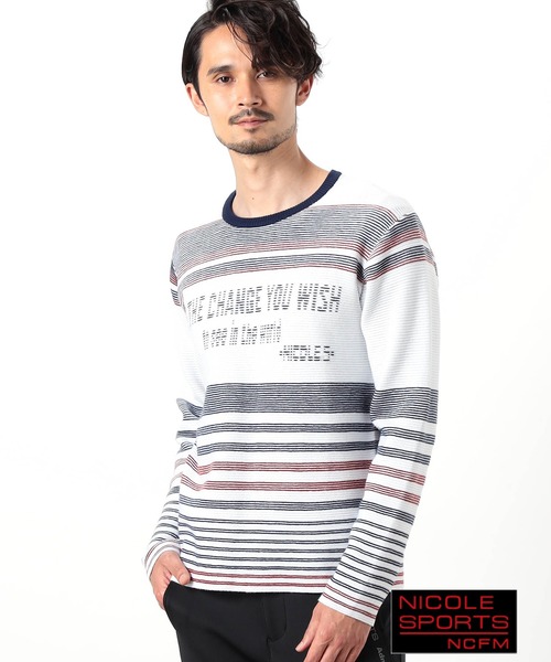 NICOLE CLUB FOR MEN（ニコルクラブフォーメン）の「【NICOLE SPORTS】ロゴタックジャカードボーダーニット（ニット/セーター・メンズ・オフホワイト/ブラック/その他・MEDIUM/LARGE/X-LARGE）」の3枚目の写真