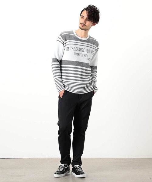 NICOLE CLUB FOR MEN（ニコルクラブフォーメン）の「【NICOLE SPORTS】ロゴタックジャカードボーダーニット（ニット/セーター・メンズ・オフホワイト/ブラック/その他・MEDIUM/LARGE/X-LARGE）」の5枚目の写真