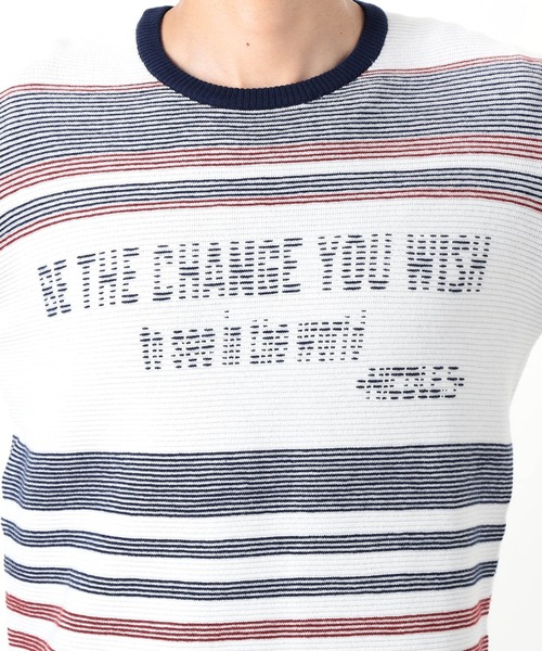 NICOLE CLUB FOR MEN（ニコルクラブフォーメン）の「【NICOLE SPORTS】ロゴタックジャカードボーダーニット（ニット/セーター・メンズ・オフホワイト/ブラック/その他・MEDIUM/LARGE/X-LARGE）」の8枚目の写真