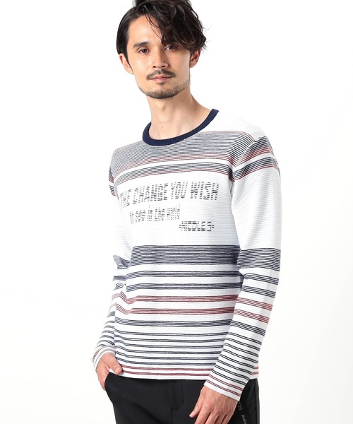 NICOLE CLUB FOR MEN（ニコルクラブフォーメン）の「【NICOLE SPORTS】ロゴタックジャカードボーダーニット（ニット/セーター・メンズ・オフホワイト/ブラック/その他・MEDIUM/LARGE/X-LARGE）」の11枚目の写真