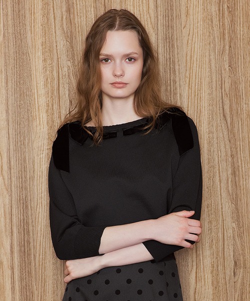 STRAWBERRY-FIELDS（ストロベリーフィールズ）の「ポーツポリー_ベルベットリボンニット（ニット/セーター・レディース・ブラック/ブラウン・2）」の2枚目の写真