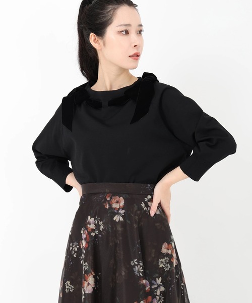 STRAWBERRY-FIELDS（ストロベリーフィールズ）の「ポーツポリー_ベルベットリボンニット（ニット/セーター・レディース・ブラック/ブラウン・2）」の4枚目の写真