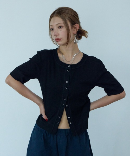 HANNE（アン）の「サーマルハーフスリーブスナップカーディガン（カーディガン/ボレロ・レディース・ブラック/カーキ/ホワイト・FREE）」の15枚目の写真