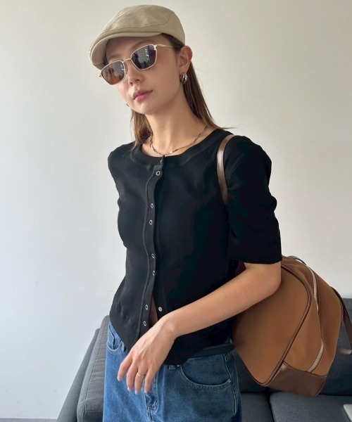 HANNE（アン）の「サーマルハーフスリーブスナップカーディガン（カーディガン/ボレロ・レディース・ブラック/カーキ/ホワイト・FREE）」の20枚目の写真