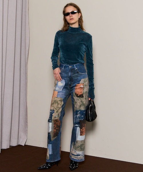 パッチワークプリントデニム Patchwork Printed Denim Pants/パッチワークプリントデニム（デニム