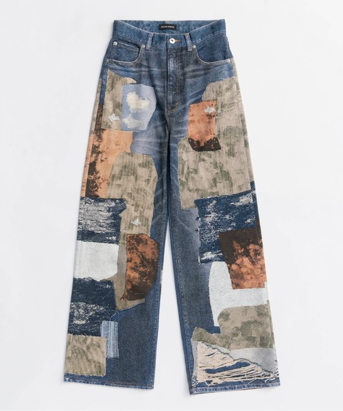 Patchwork Printed Denim Pants/パッチワークプリントデニム（デニム