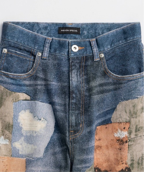 Patchwork Printed Denim Pants/パッチワークプリントデニム（デニム