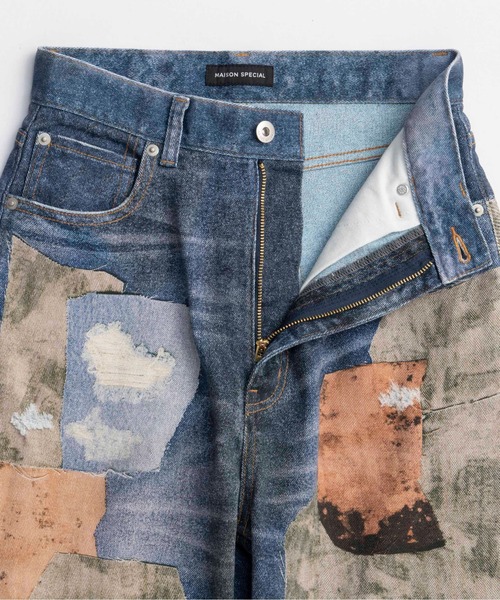 Patchwork Printed Denim Pants/パッチワークプリントデニム（デニム