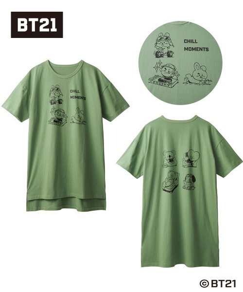 SMILE LAND(スマイルランド)の「【BT21】ゆるシルエットプリントチュニックTシャツ<大きいサイズ有>(Tシャツ/カットソー・レディース・ブラック/杢グレー/ライトパープル/カーキ系/ネイビー系・S~M/L~LL/3L~4L/5L~6L)」の3枚目の写真