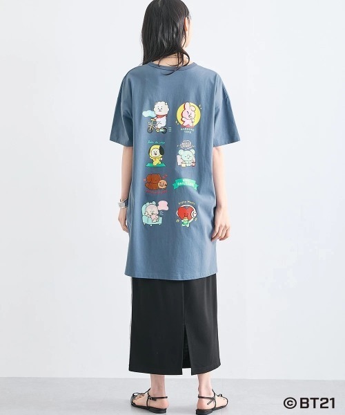 SMILE LAND(スマイルランド)の「【BT21】ゆるシルエットプリントチュニックTシャツ<大きいサイズ有>(Tシャツ/カットソー・レディース・ブラック/杢グレー/ライトパープル/カーキ系/ネイビー系・S~M/L~LL/3L~4L/5L~6L)」の4枚目の写真