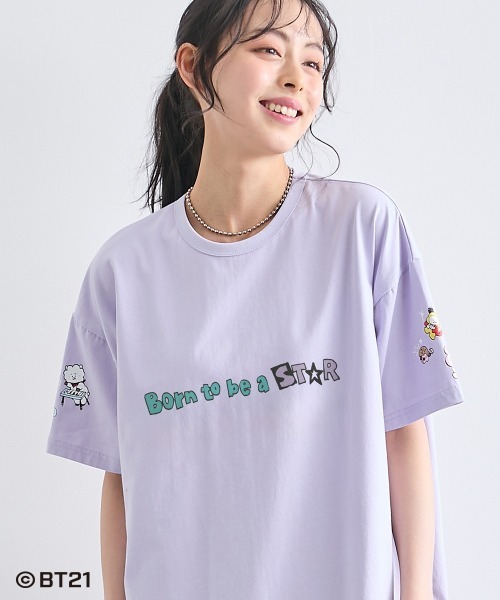 SMILE LAND(スマイルランド)の「【BT21】ゆるシルエットプリントチュニックTシャツ<大きいサイズ有>(Tシャツ/カットソー・レディース・ブラック/杢グレー/ライトパープル/カーキ系/ネイビー系・S~M/L~LL/3L~4L/5L~6L)」の5枚目の写真