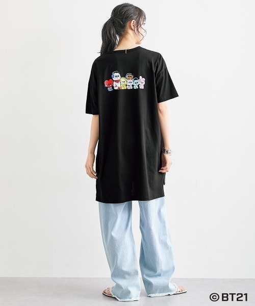 SMILE LAND(スマイルランド)の「【BT21】ゆるシルエットプリントチュニックTシャツ<大きいサイズ有>(Tシャツ/カットソー・レディース・ブラック/杢グレー/ライトパープル/カーキ系/ネイビー系・S~M/L~LL/3L~4L/5L~6L)」の19枚目の写真