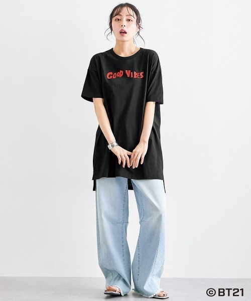 SMILE LAND(スマイルランド)の「【BT21】ゆるシルエットプリントチュニックTシャツ<大きいサイズ有>(Tシャツ/カットソー・レディース・ブラック/杢グレー/ライトパープル/カーキ系/ネイビー系・S~M/L~LL/3L~4L/5L~6L)」の20枚目の写真