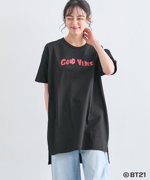 SMILE LAND(スマイルランド)の「【BT21】ゆるシルエットプリントチュニックTシャツ<大きいサイズ有>(Tシャツ/カットソー・レディース・ブラック/杢グレー/ライトパープル/カーキ系/ネイビー系・S~M/L~LL/3L~4L/5L~6L)」の11枚目の写真