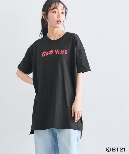 SMILE LAND(スマイルランド)の「【BT21】ゆるシルエットプリントチュニックTシャツ<大きいサイズ有>(Tシャツ/カットソー・レディース・ブラック/杢グレー/ライトパープル/カーキ系/ネイビー系・S~M/L~LL/3L~4L/5L~6L)」の12枚目の写真