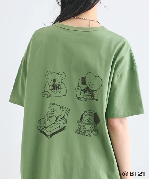 SMILE LAND(スマイルランド)の「【BT21】ゆるシルエットプリントチュニックTシャツ<大きいサイズ有>(Tシャツ/カットソー・レディース・ブラック/杢グレー/ライトパープル/カーキ系/ネイビー系・S~M/L~LL/3L~4L/5L~6L)」の14枚目の写真