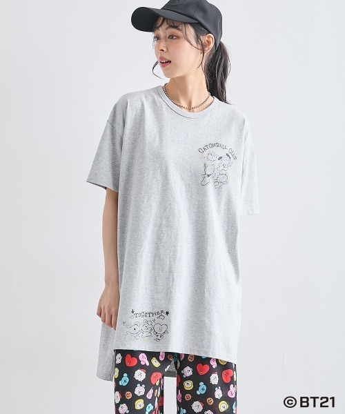 SMILE LAND(スマイルランド)の「【BT21】ゆるシルエットプリントチュニックTシャツ<大きいサイズ有>(Tシャツ/カットソー・レディース・ブラック/杢グレー/ライトパープル/カーキ系/ネイビー系・S~M/L~LL/3L~4L/5L~6L)」の15枚目の写真