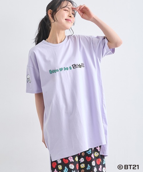 SMILE LAND(スマイルランド)の「【BT21】ゆるシルエットプリントチュニックTシャツ<大きいサイズ有>(Tシャツ/カットソー・レディース・ブラック/杢グレー/ライトパープル/カーキ系/ネイビー系・S~M/L~LL/3L~4L/5L~6L)」の16枚目の写真