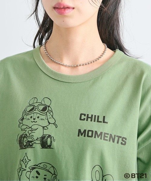 SMILE LAND(スマイルランド)の「【BT21】ゆるシルエットプリントチュニックTシャツ<大きいサイズ有>(Tシャツ/カットソー・レディース・ブラック/杢グレー/ライトパープル/カーキ系/ネイビー系・S~M/L~LL/3L~4L/5L~6L)」の6枚目の写真