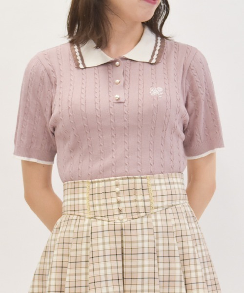 axes femme(アクシーズファム)の「刺繍入り配色襟ニットポロ(ニット/セーター・レディース・ネイビー/グレー/ピンク・FREE)」の3枚目の写真