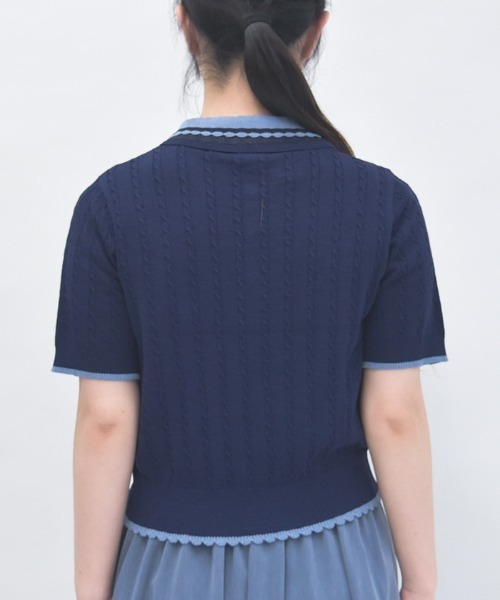 axes femme(アクシーズファム)の「刺繍入り配色襟ニットポロ(ニット/セーター・レディース・ネイビー/グレー/ピンク・FREE)」の6枚目の写真