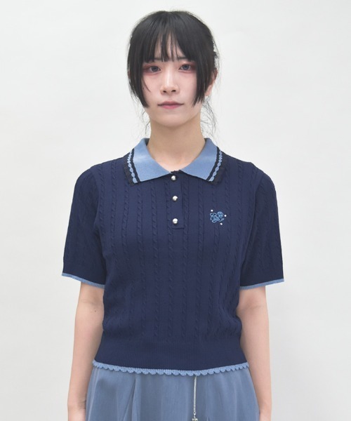 axes femme(アクシーズファム)の「刺繍入り配色襟ニットポロ(ニット/セーター・レディース・ネイビー/グレー/ピンク・FREE)」の7枚目の写真