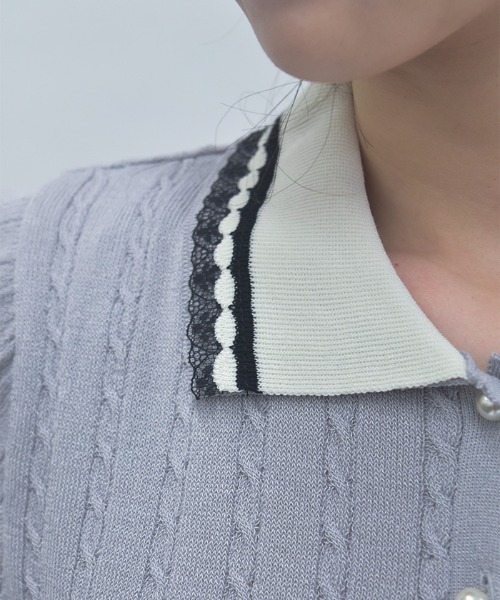 axes femme(アクシーズファム)の「刺繍入り配色襟ニットポロ(ニット/セーター・レディース・ネイビー/グレー/ピンク・FREE)」の9枚目の写真