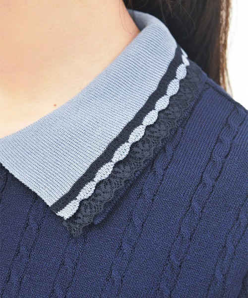 axes femme(アクシーズファム)の「刺繍入り配色襟ニットポロ(ニット/セーター・レディース・ネイビー/グレー/ピンク・FREE)」の13枚目の写真
