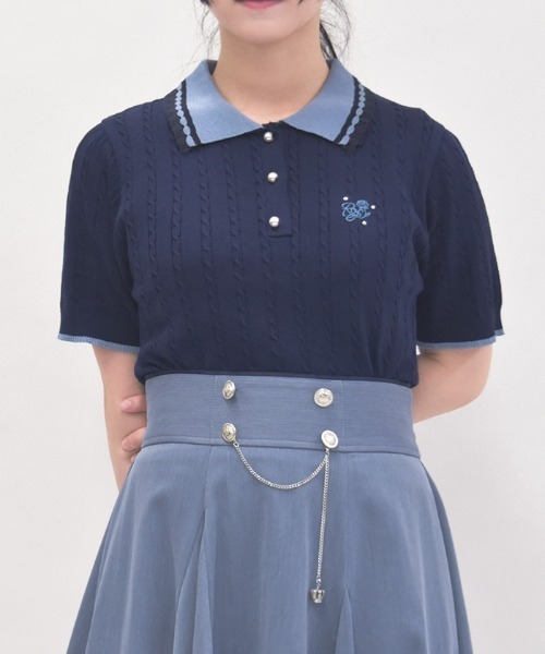 axes femme(アクシーズファム)の「刺繍入り配色襟ニットポロ(ニット/セーター・レディース・ネイビー/グレー/ピンク・FREE)」の4枚目の写真
