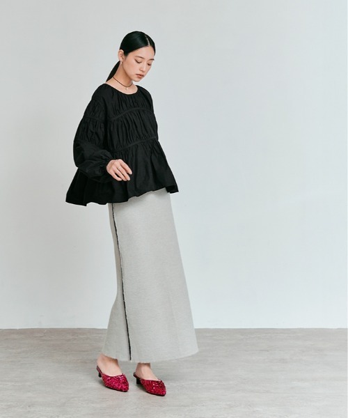 W:Huku(フーク)の「タイプライター 切り替え シャーリング トップス /Cotton Typewriter Shirring Flare Top(シャツ/ブラウス・レディース・オフホワイト/グレー/ブラック・FREE)」の17枚目の写真