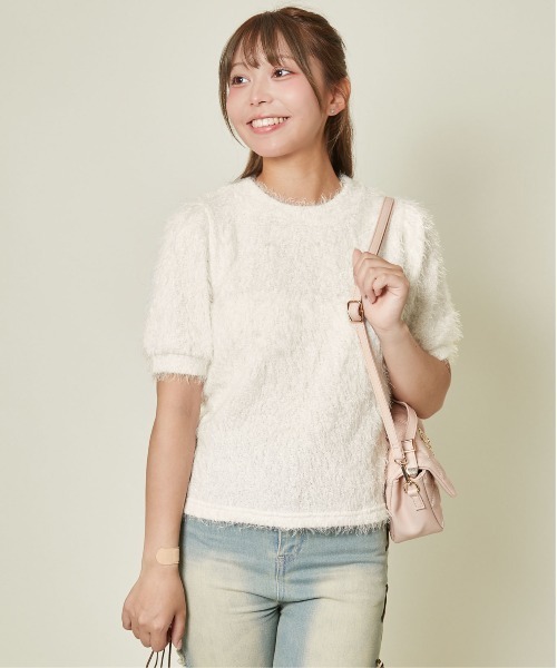 GORGE(ゴージ)の「【ふわもこ映え】シャギー半袖トップス/シンプルなのに盛れる(Tシャツ/カットソー・レディース・グレイッシュベージュ/オフホワイト/ブラウン・F)」の10枚目の写真