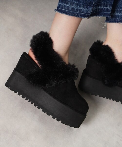 ESPERANZA（エスペランサ）の「SNSで話題！厚底2WAYフェイクムートンサボ（ブーツ・レディース・キャメル/ブラック系/アイボリー系2・S/M/L/LL）」の4枚目の写真