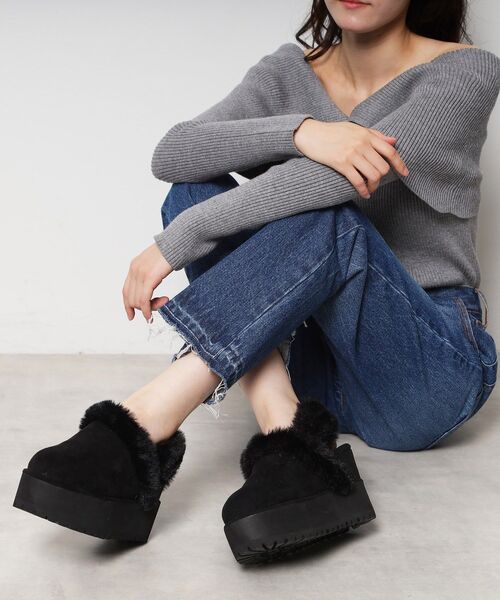 ESPERANZA（エスペランサ）の「SNSで話題！厚底2WAYフェイクムートンサボ（ブーツ・レディース・キャメル/ブラック系/アイボリー系2・S/M/L/LL）」の5枚目の写真