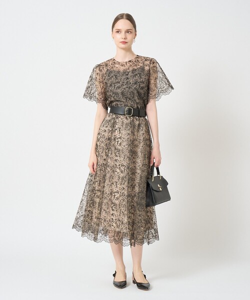 【美品】ANAYI アナイ　3Dフラワーレースチュールスカート　定価7.8万 美品】ANAYI アナイ 3Dフラワーレースチュールスカート 定価7.8万