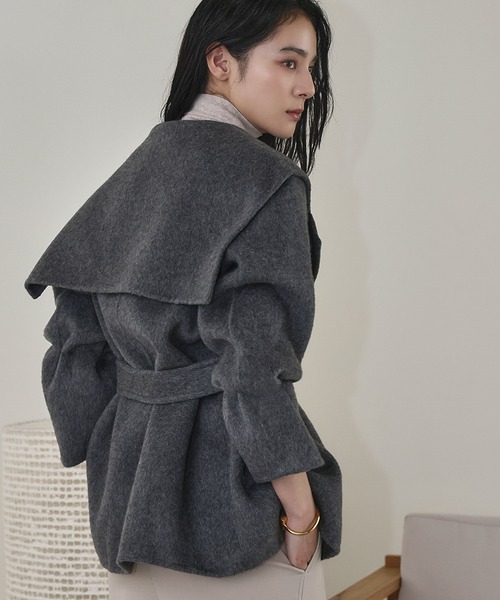 美品 45R 5→XLサイズ 縮絨ウール ジャケット ハーフコート グレー セール】 Super100ウールビーバーPコート （ピーコート）｜MICHEL