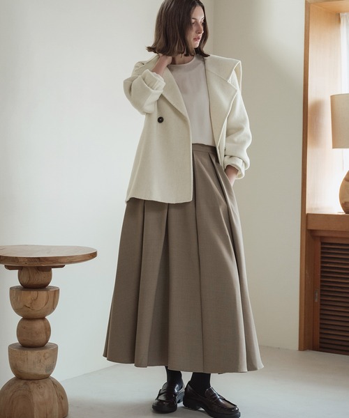 ELFRANK(エルフランク)の「【ウール70%】セーラーカラー ウールコート 冬 ミドル丈 ベルト付き ハーフコート(ピーコート・レディース・グレー/チャコールグレー/オフホワイト・FREE)」の9枚目の写真