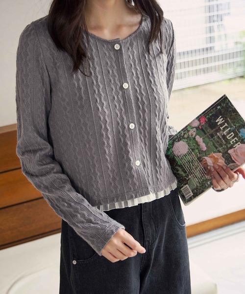 CHAN ME(チャンミ)の「裾レースケーブルカーディガン(カーディガン/ボレロ・レディース・グレー/ブラック・MEDIUM/LARGE/X-LARGE)」の21枚目の写真