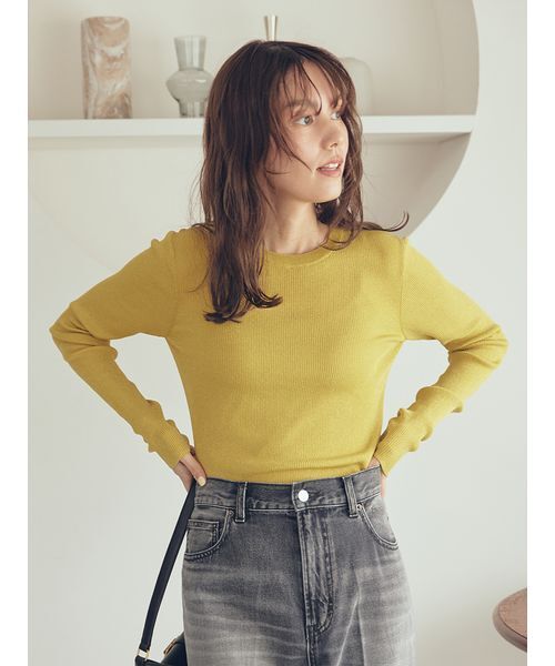 美品 オーラリー 定価4.18万 2020aw ウールリブニットシャツ イエロー WEB・一部店舗限定】【ウォッシャブル】シャツレイヤードニット