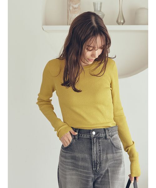 Mila Owen(ミラオーウェン)の「シアーラメクルーネックニットプルオーバー(ニット/セーター・レディース・グレー/ブラック/イエロー/ミント・1/0)」の5枚目の写真