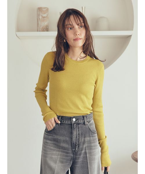 Mila Owen(ミラオーウェン)の「シアーラメクルーネックニットプルオーバー(ニット/セーター・レディース・グレー/ブラック/イエロー/ミント・1/0)」の6枚目の写真