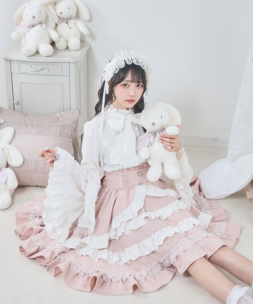 DearMyLove（ディアマイラブ）の「フリルたっぷりリボンスカート（スカート・レディース・ブラック×ピンク/ベビーピンク/ブルーグレー/ブラック×ホワイト・LARGE/MEDIUM/SMALL/3L/LL）」の9枚目の写真