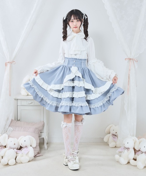 DearMyLove（ディアマイラブ）の「フリルたっぷりリボンスカート（スカート・レディース・ブラック×ピンク/ベビーピンク/ブルーグレー/ブラック×ホワイト・LARGE/MEDIUM/SMALL/3L/LL）」の14枚目の写真